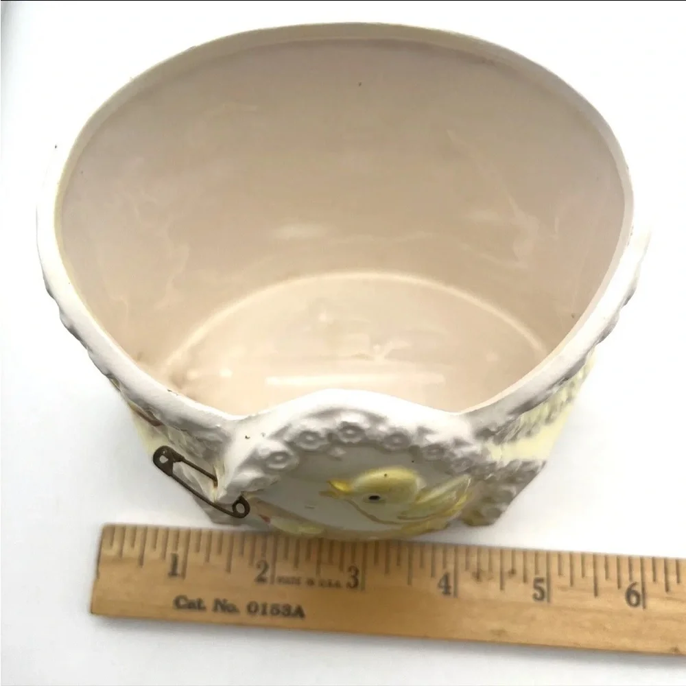 VTG Nursery Yellow -Duck Cat Train Bottle Diaper Ceramic Baby Flowerpot Planter